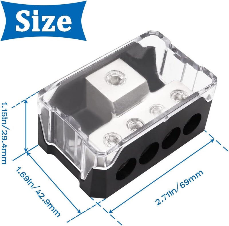 Seamaka 2PCS 4 Way Power Distribution Block,0/2/4 AWG Gauge in 4/8/10 Gauge Out,Amp Distribution Connecting Block for Car Audio Splitter O-072-2PCS - Image 2
